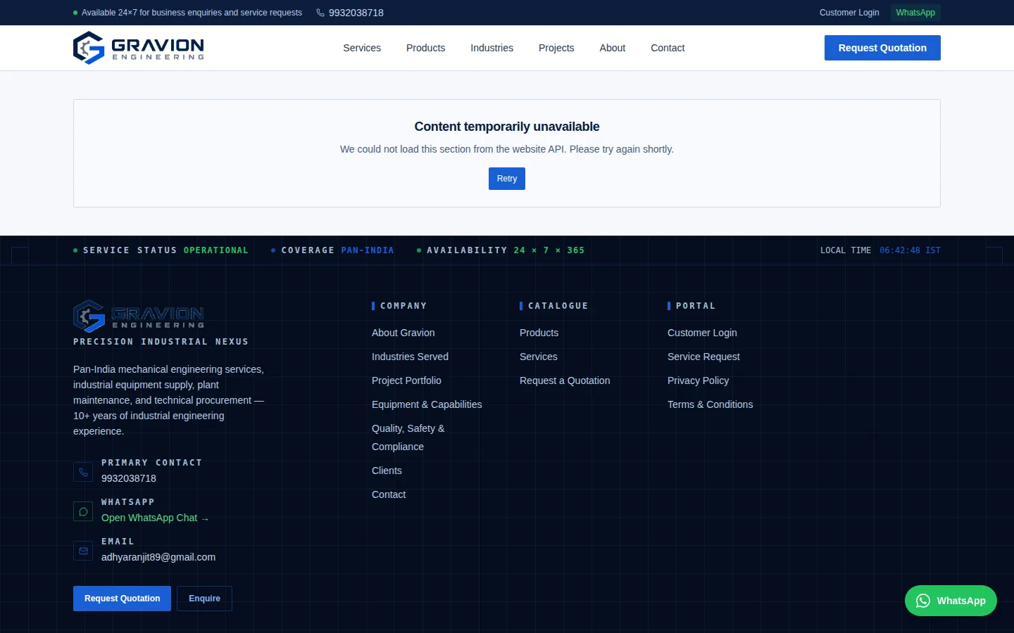 Gravion public website — capabilities page (captured from the platform build)